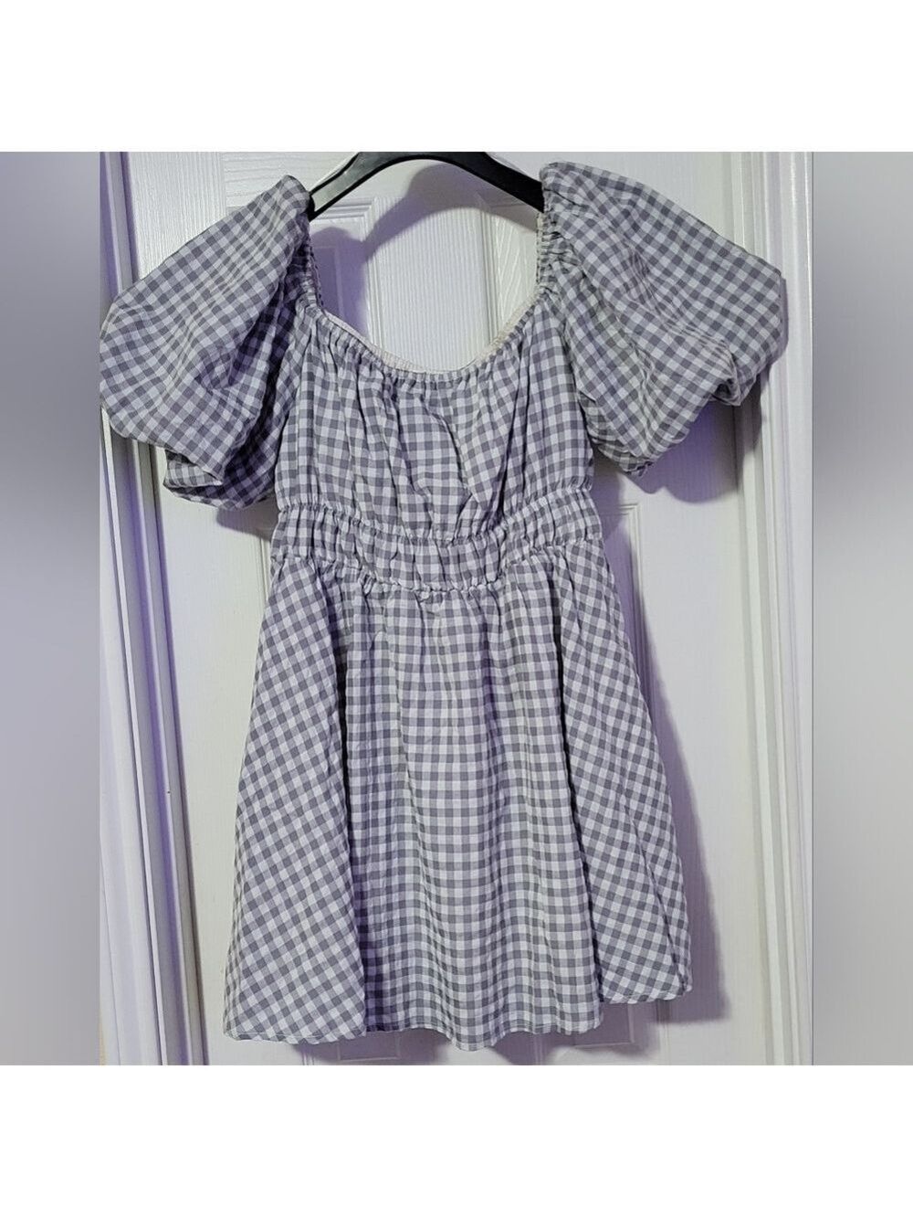 MIMOSA | Gingham Dress | Gray and White | Size M - Picture 3 of 10